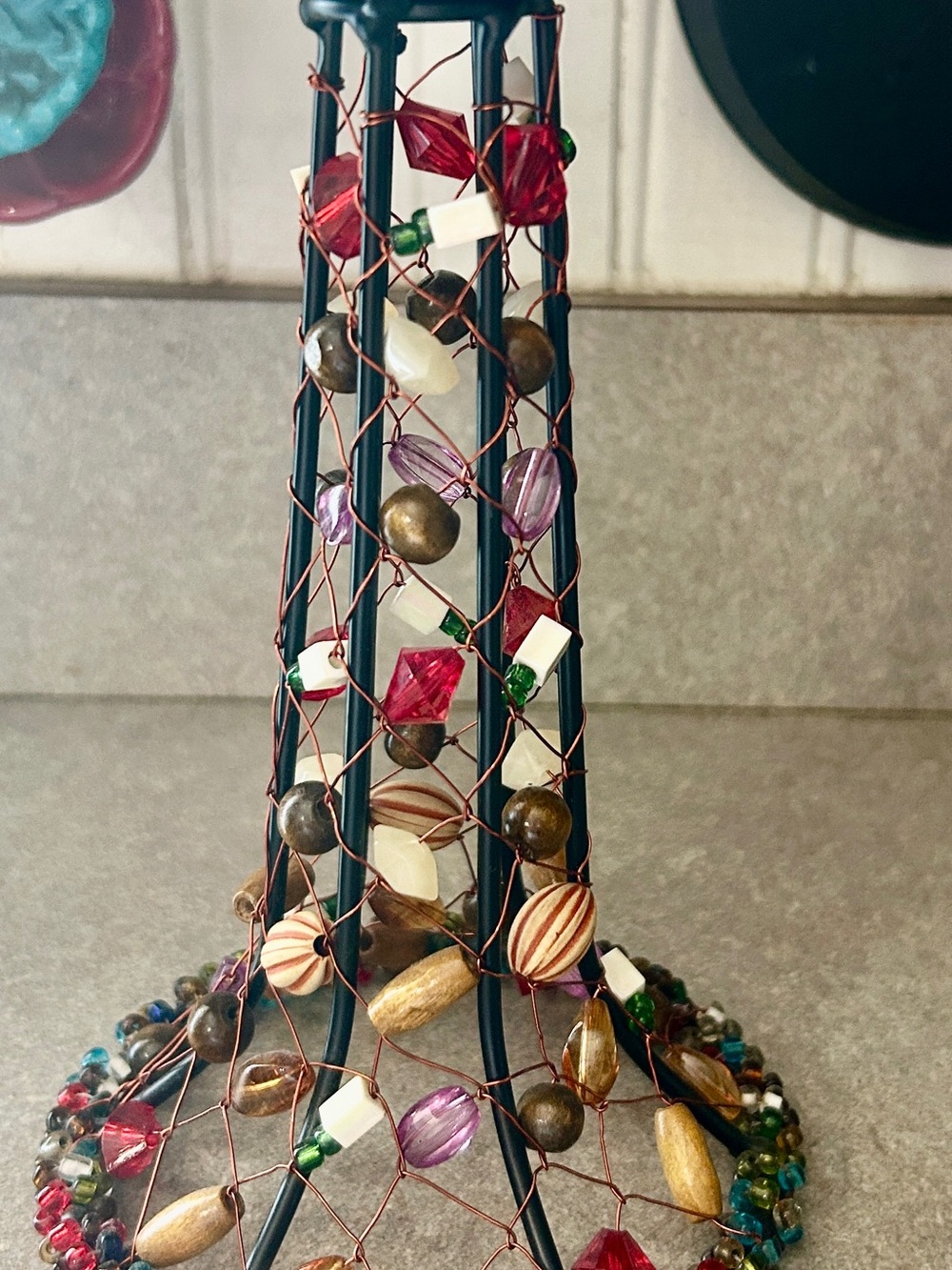 Beaded Wire black candlestick - Multicolor Decorative Accent